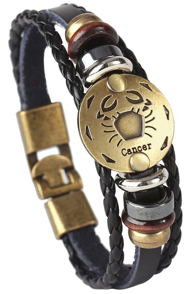 Hamoery Punk Alloy Leather Bracelet For Men Constellation Braided Rope Bracelet Bangle Wristband(Cancer) - Image 1